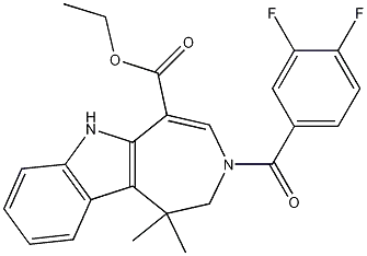 Molecular Structure of 629662-23-3 ((E)-ethyl 3-(3,4-difluorobenzoyl)-1,1-dimethyl-1,2,3,6-tetrahydroazepino[4,5-b]indole-5-carboxylate)